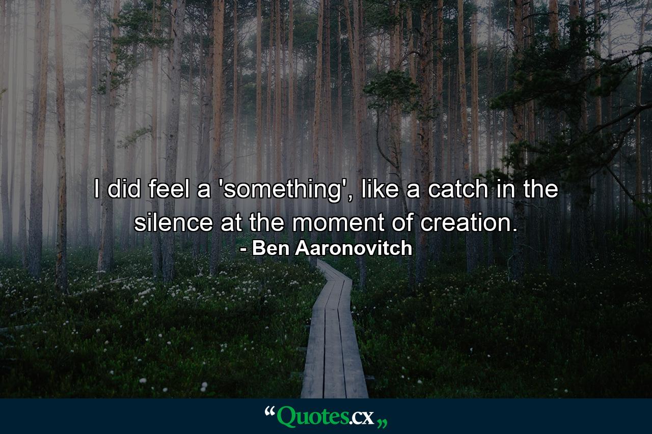 I did feel a 'something', like a catch in the silence at the moment of creation. - Quote by Ben Aaronovitch