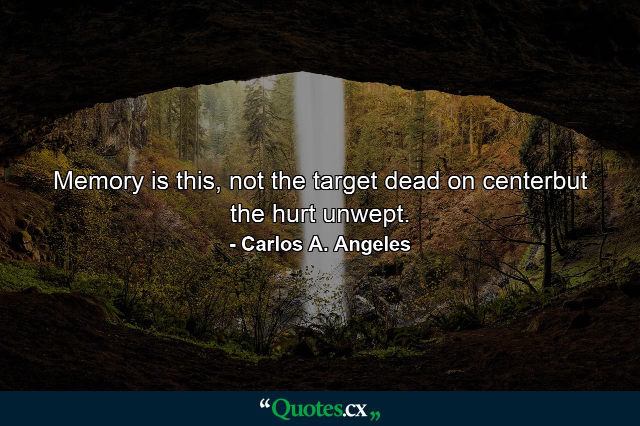 Memory is this, not the target dead on centerbut the hurt unwept. - Quote by Carlos A. Angeles