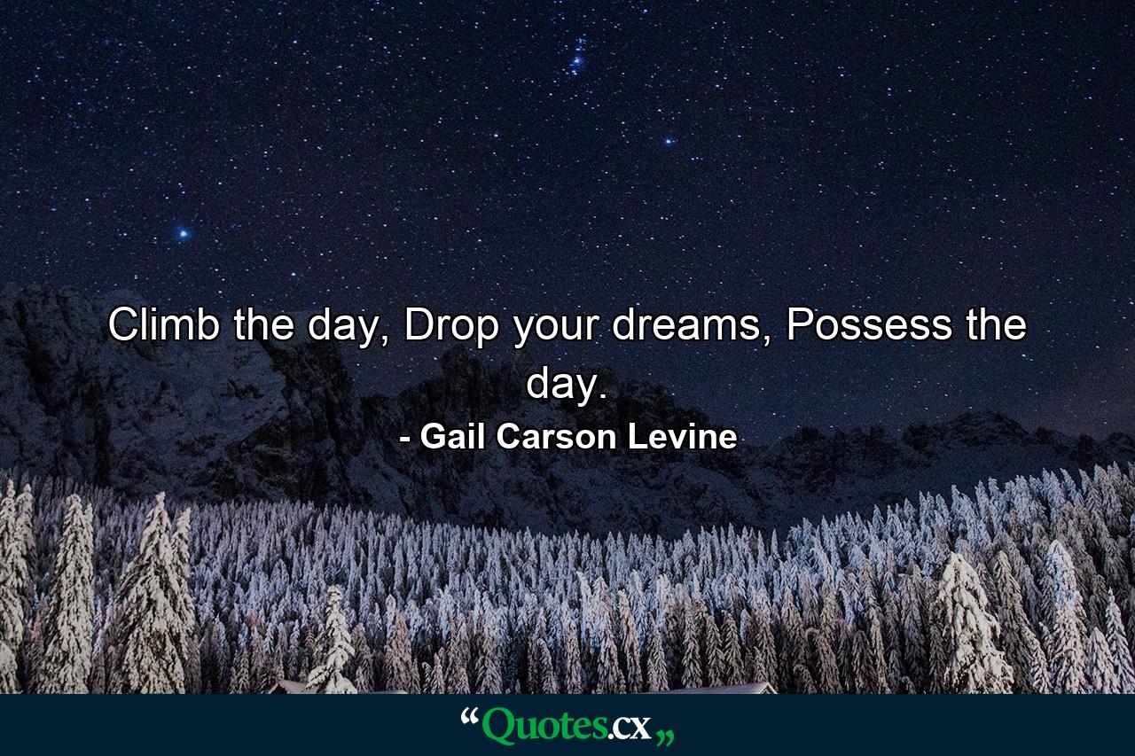 Climb the day, Drop your dreams, Possess the day. - Quote by Gail Carson Levine