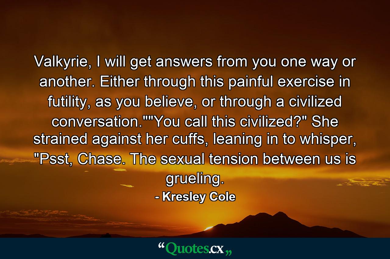 Valkyrie, I will get answers from you one way or another. Either through this painful exercise in futility, as you believe, or through a civilized conversation.