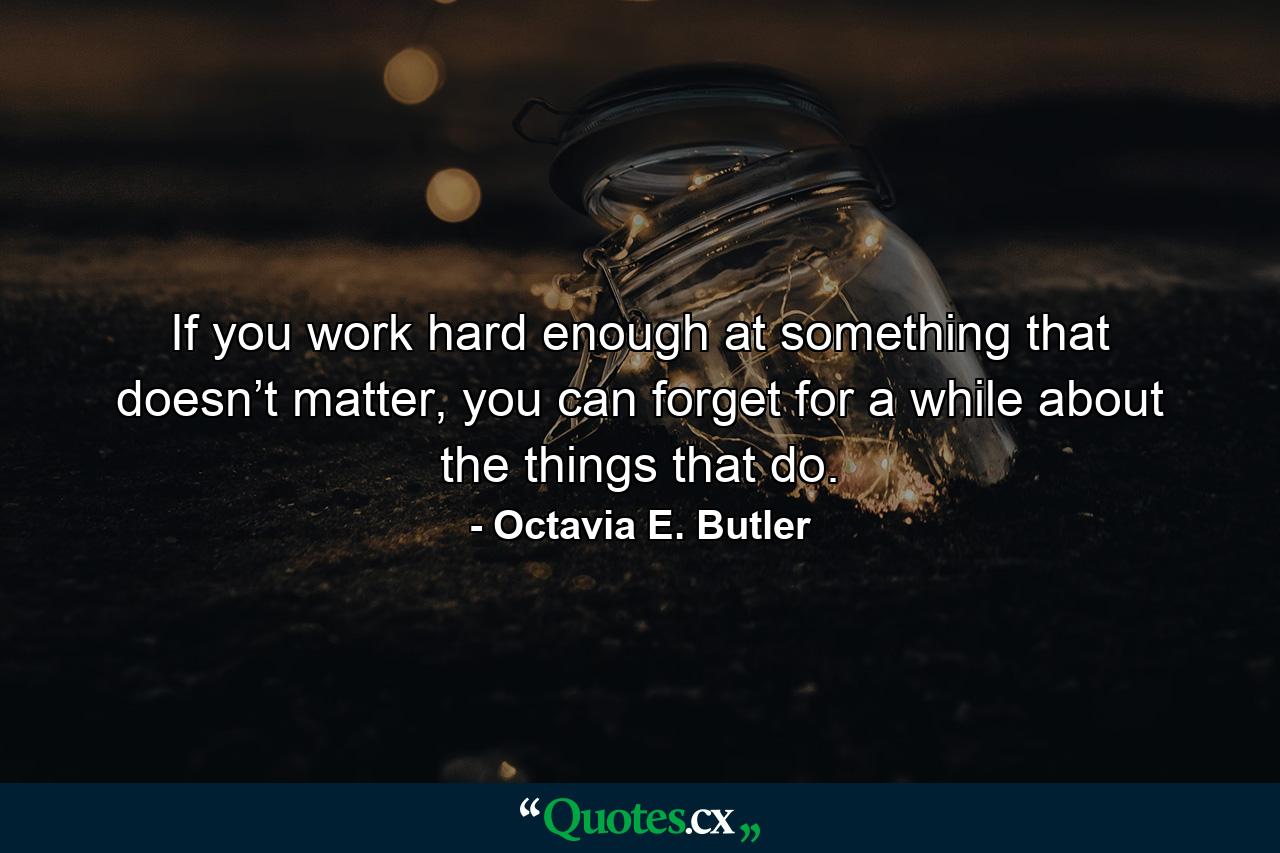 If you work hard enough at something that doesn’t matter, you can forget for a while about the things that do. - Quote by Octavia E. Butler