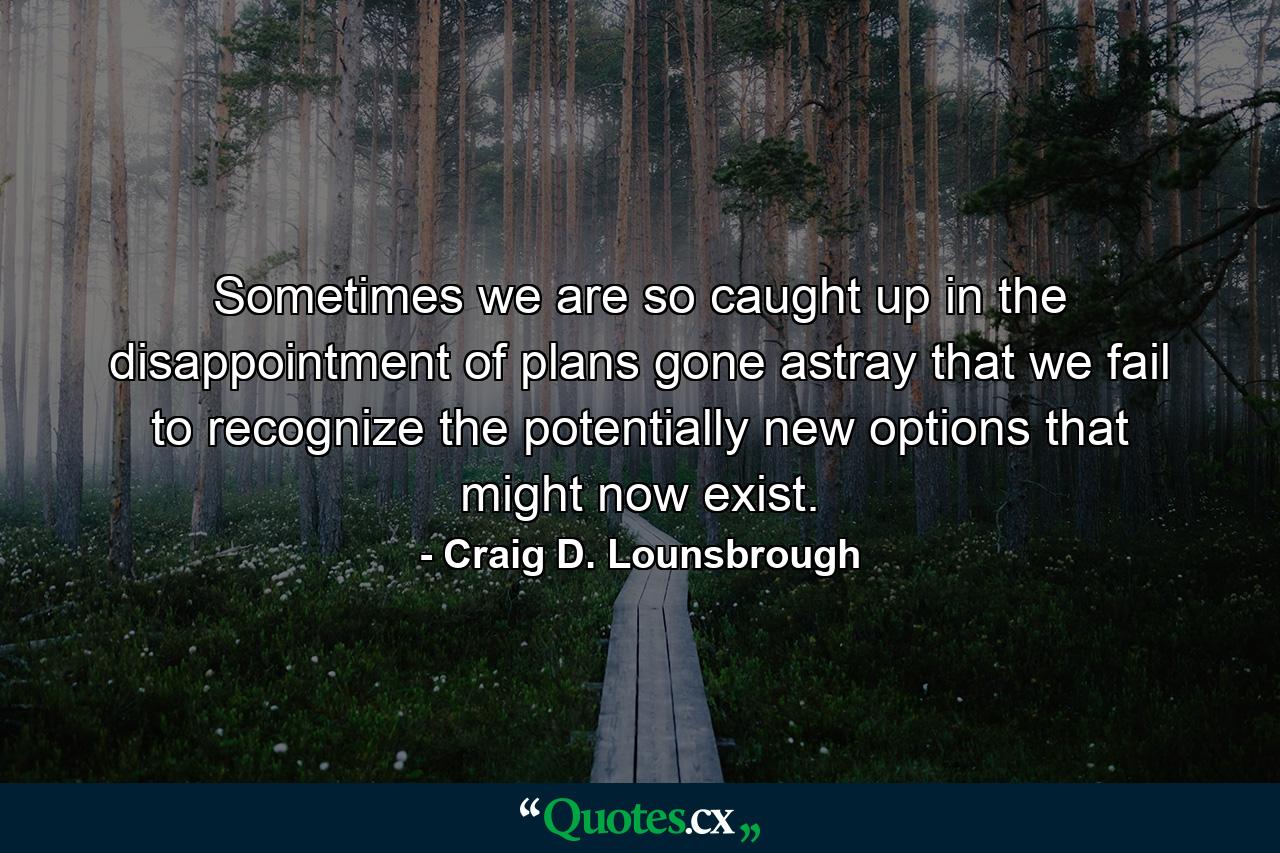 Sometimes we are so caught up in the disappointment of plans gone astray that we fail to recognize the potentially new options that might now exist. - Quote by Craig D. Lounsbrough