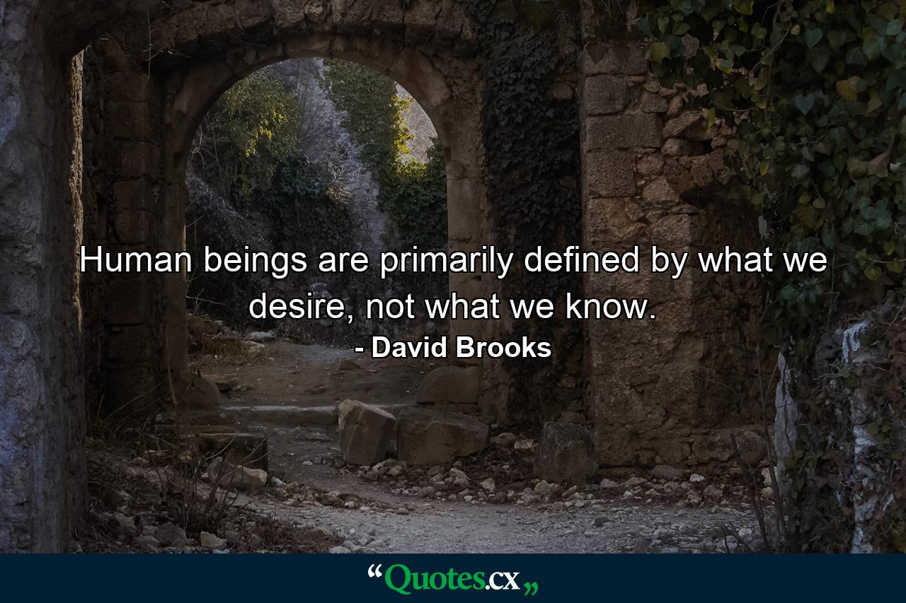 Human beings are primarily defined by what we desire, not what we know. - Quote by David Brooks