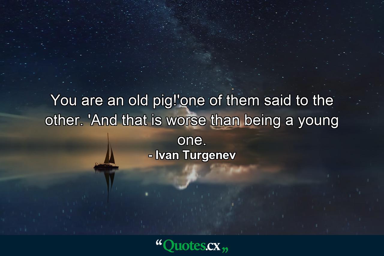 You are an old pig!'one of them said to the other. 'And that is worse than being a young one. - Quote by Ivan Turgenev