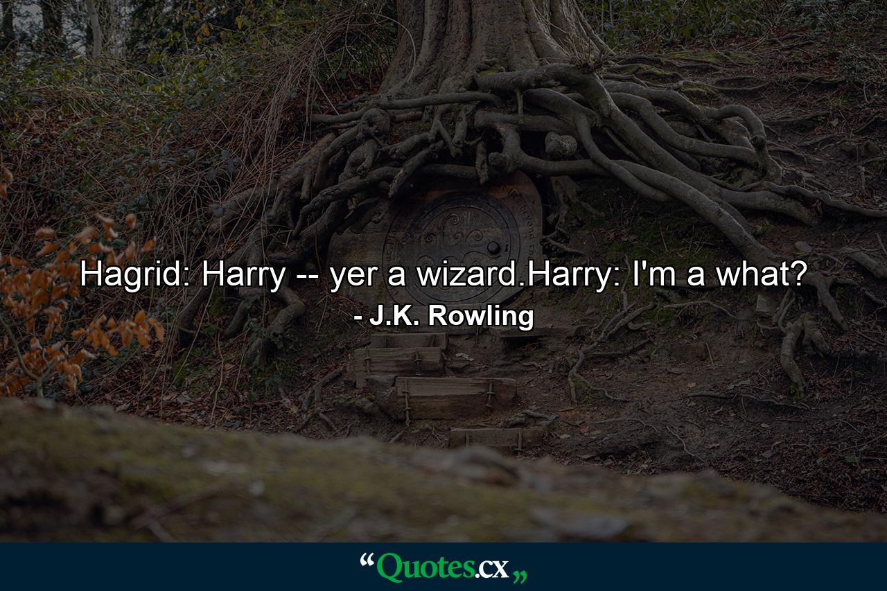 Hagrid: Harry -- yer a wizard.Harry: I'm a what? - Quote by J.K. Rowling