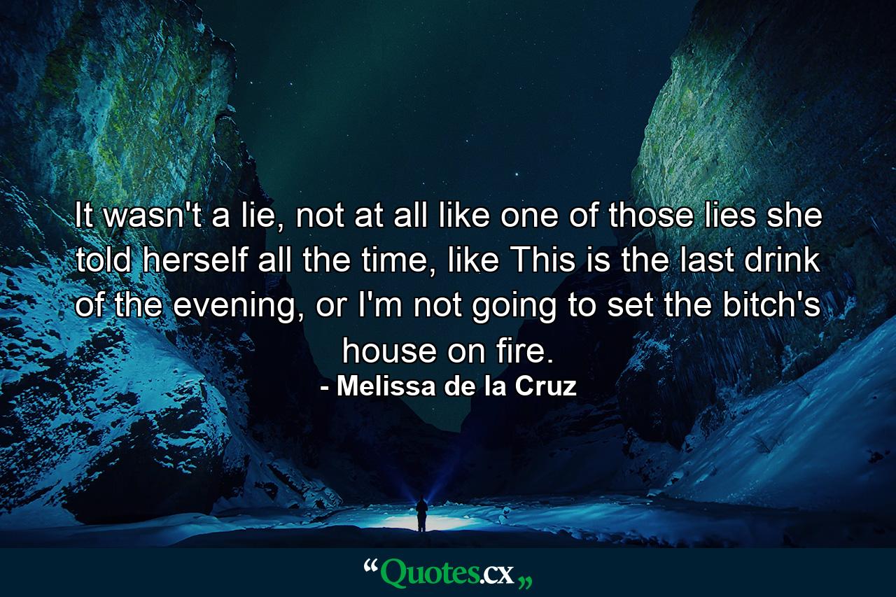 It wasn't a lie, not at all like one of those lies she told herself all the time, like This is the last drink of the evening, or I'm not going to set the bitch's house on fire. - Quote by Melissa de la Cruz