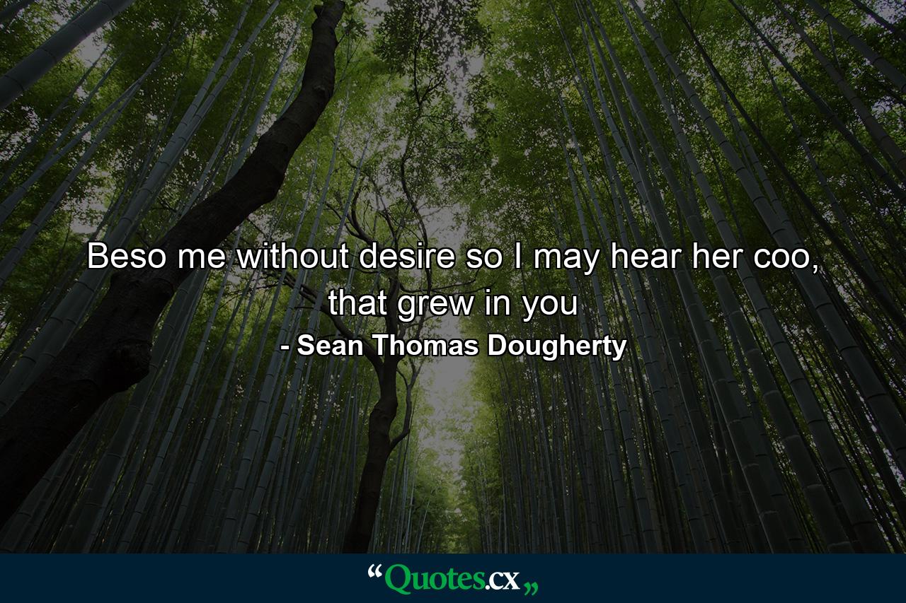 Beso me without desire so I may hear her coo, that grew in you - Quote by Sean Thomas Dougherty