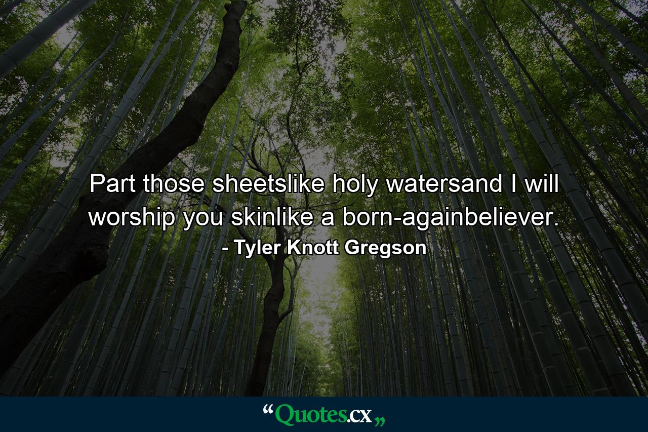 Part those sheetslike holy watersand I will worship you skinlike a born-againbeliever. - Quote by Tyler Knott Gregson