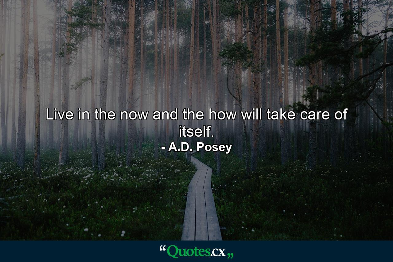 Live in the now and the how will take care of itself. - Quote by A.D. Posey