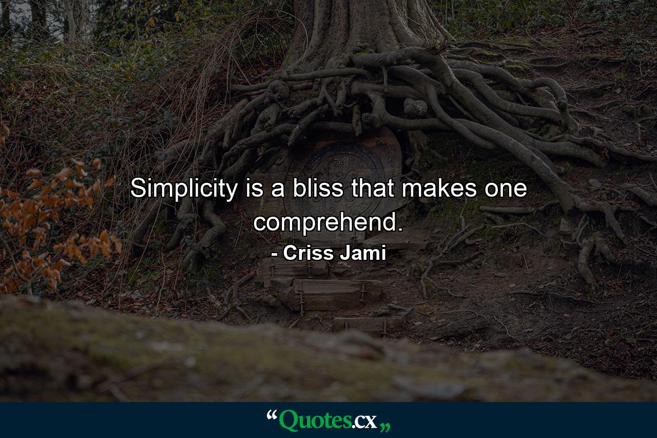 Simplicity is a bliss that makes one comprehend. - Quote by Criss Jami