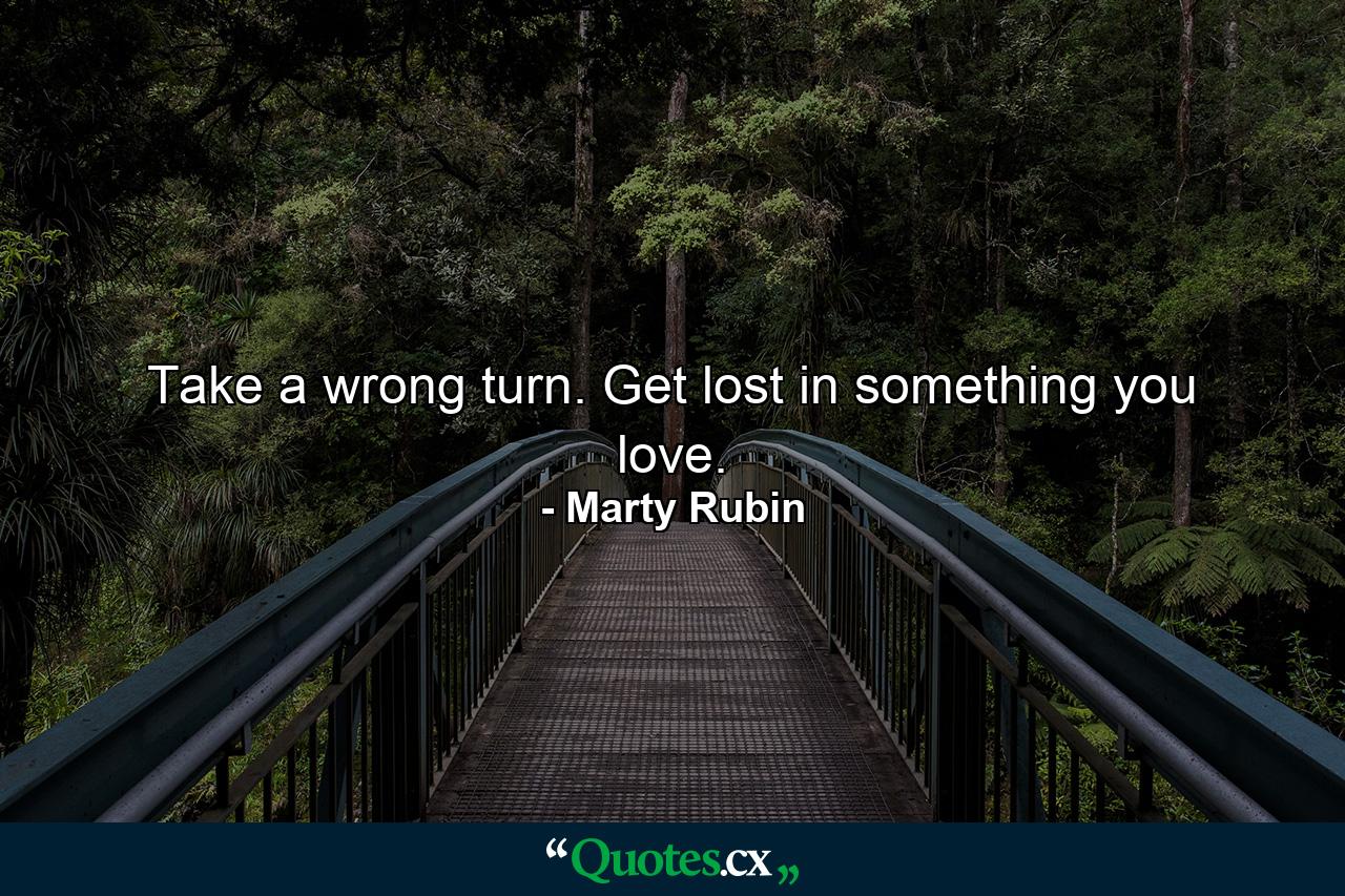 Take a wrong turn. Get lost in something you love. - Quote by Marty Rubin