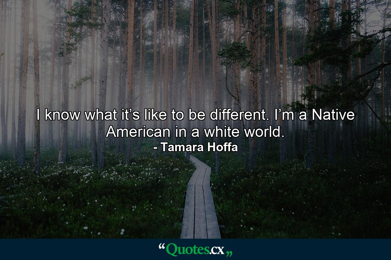 I know what it’s like to be different. I’m a Native American in a white world. - Quote by Tamara Hoffa