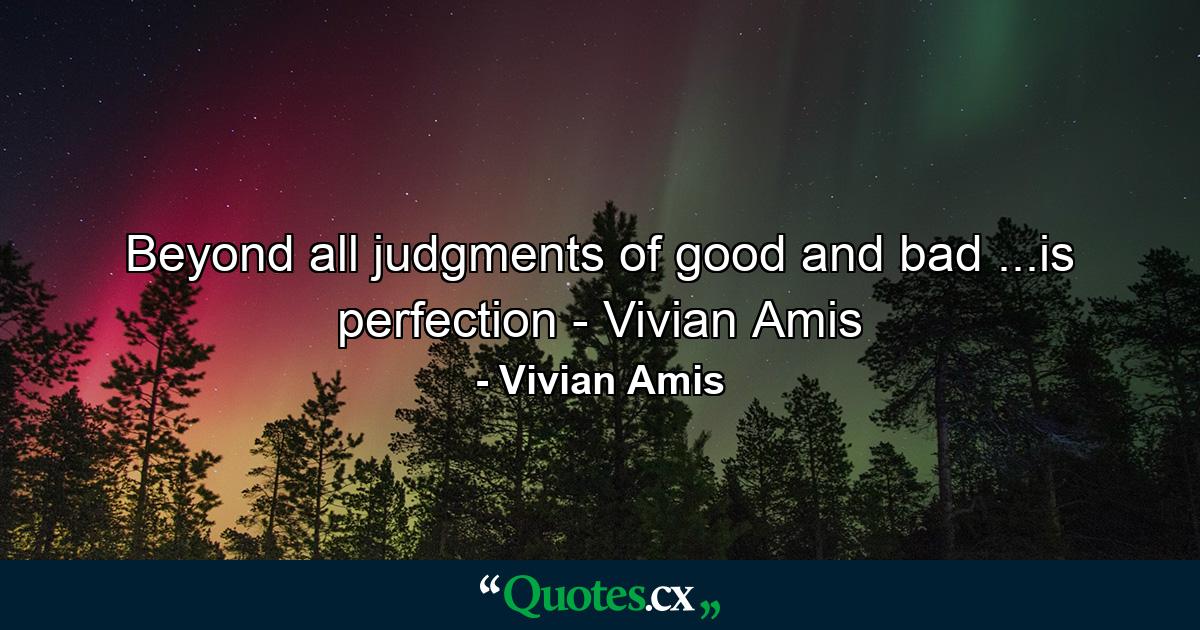 Beyond all judgments of good and bad ...is perfection - Vivian Amis - Quote by Vivian Amis