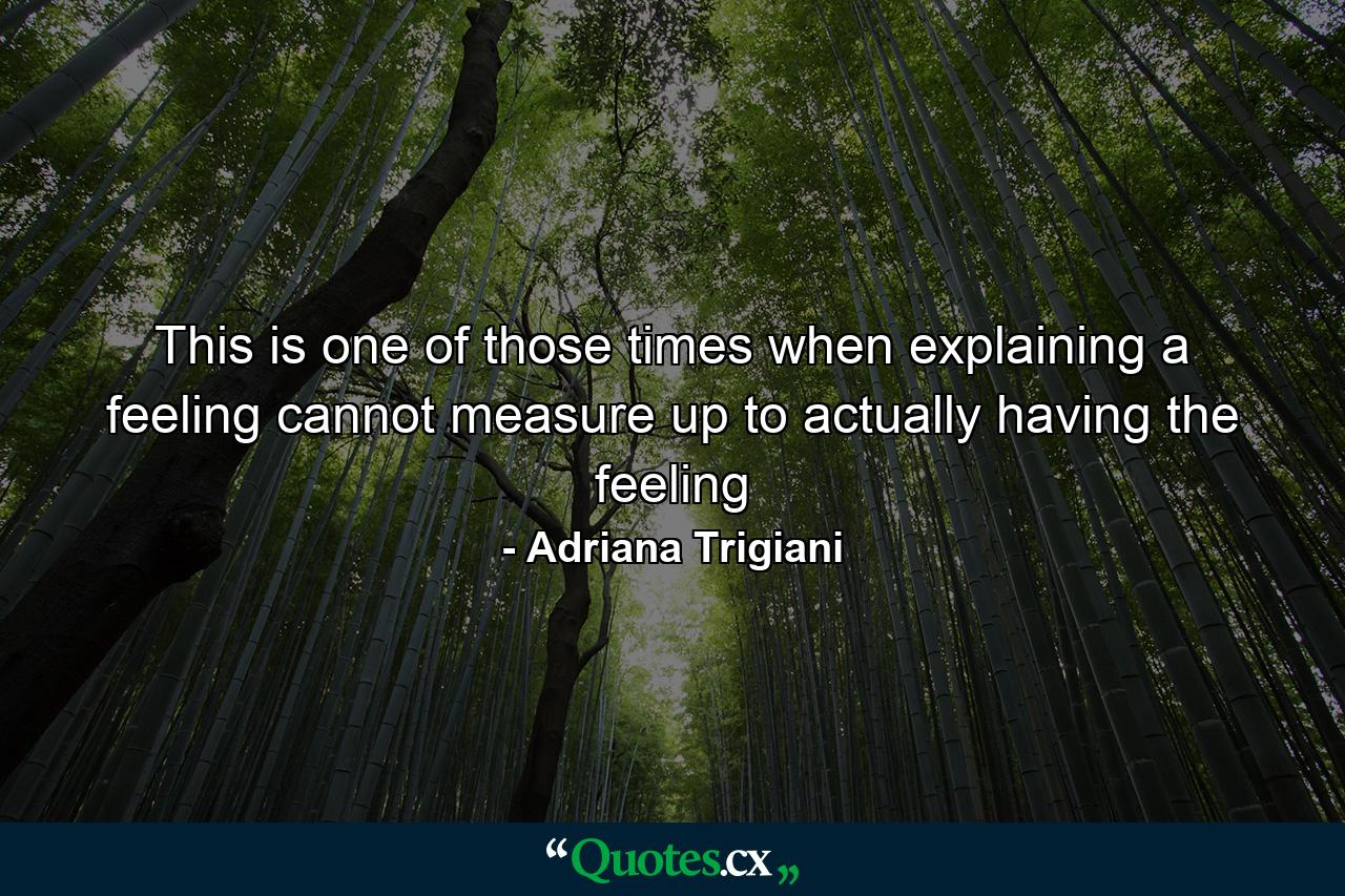 This is one of those times when explaining a feeling cannot measure up to actually having the feeling - Quote by Adriana Trigiani