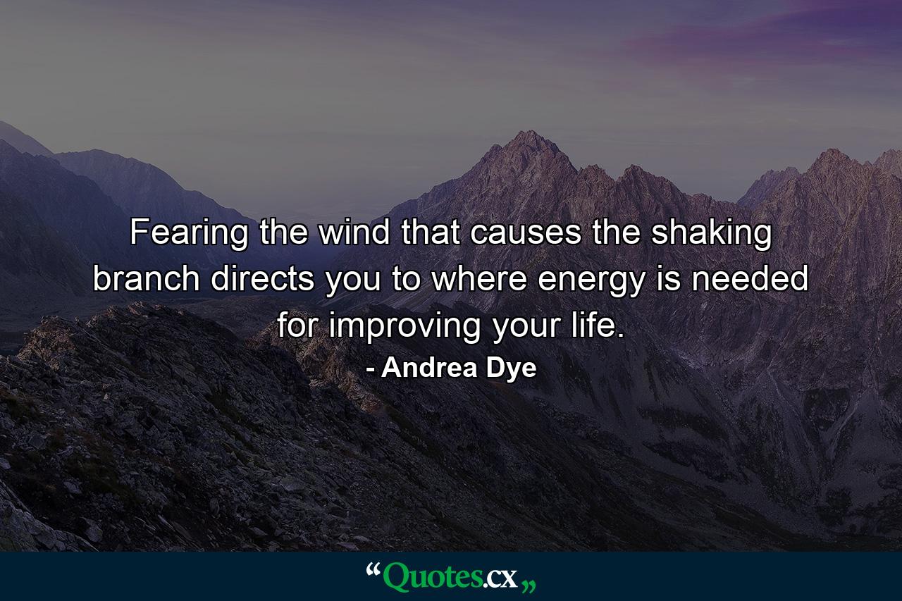 Fearing the wind that causes the shaking branch directs you to where energy is needed for improving your life. - Quote by Andrea Dye