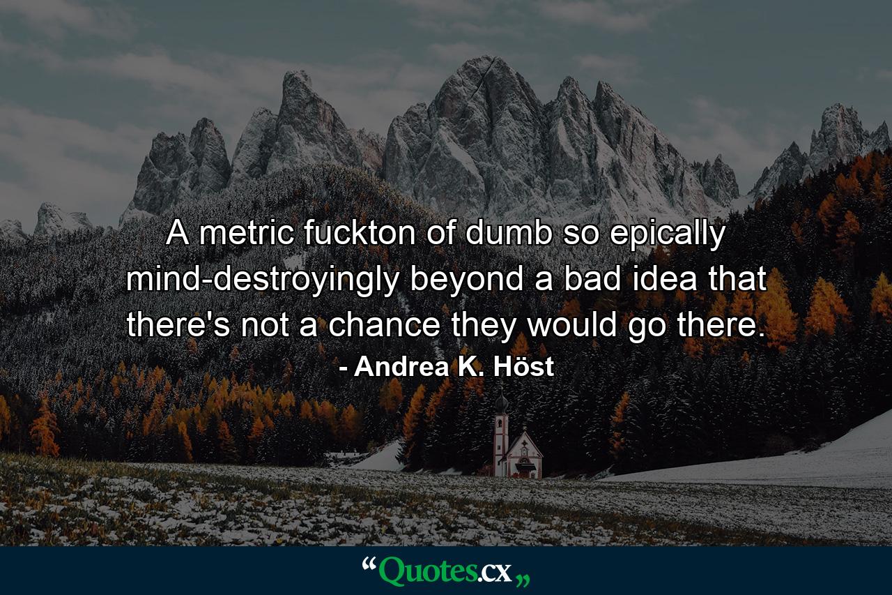 A metric fuckton of dumb so epically mind-destroyingly beyond a bad idea that there's not a chance they would go there. - Quote by Andrea K. Höst