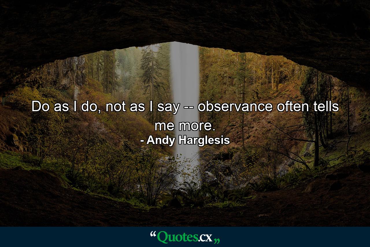 Do as I do, not as I say -- observance often tells me more. - Quote by Andy Harglesis