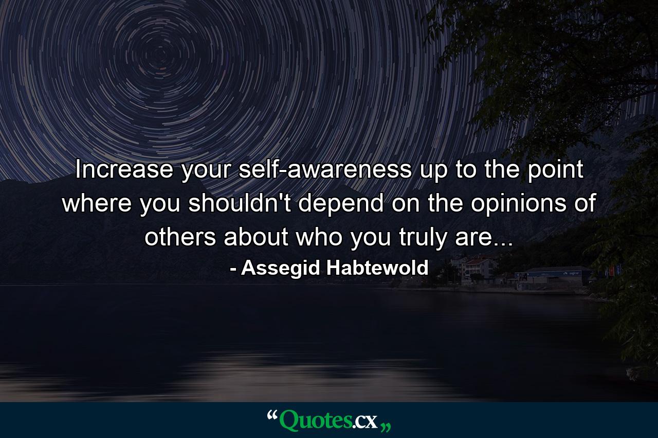 Increase your self-awareness up to the point where you shouldn't depend on the opinions of others about who you truly are... - Quote by Assegid Habtewold