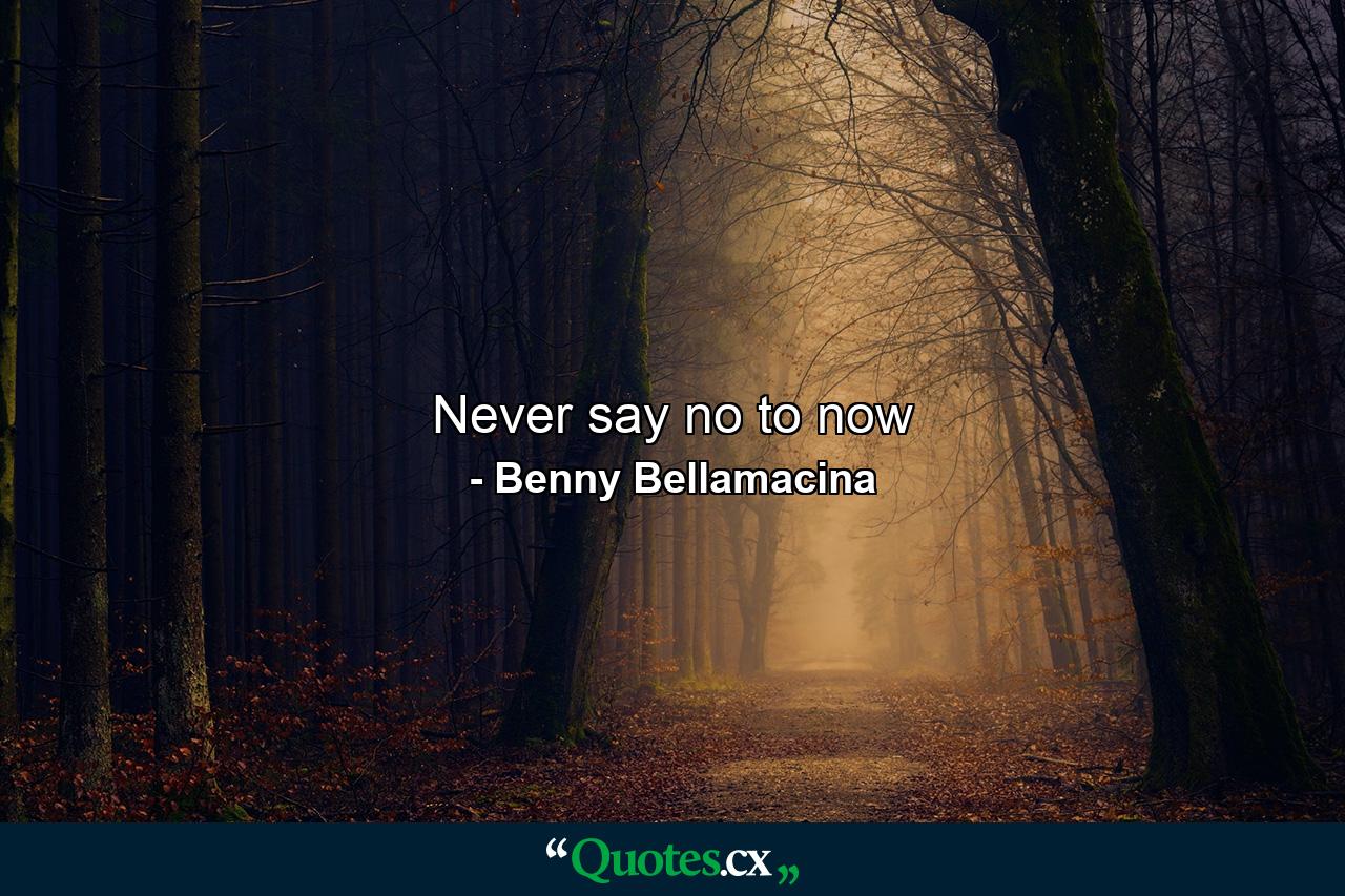 Never say no to now - Quote by Benny Bellamacina