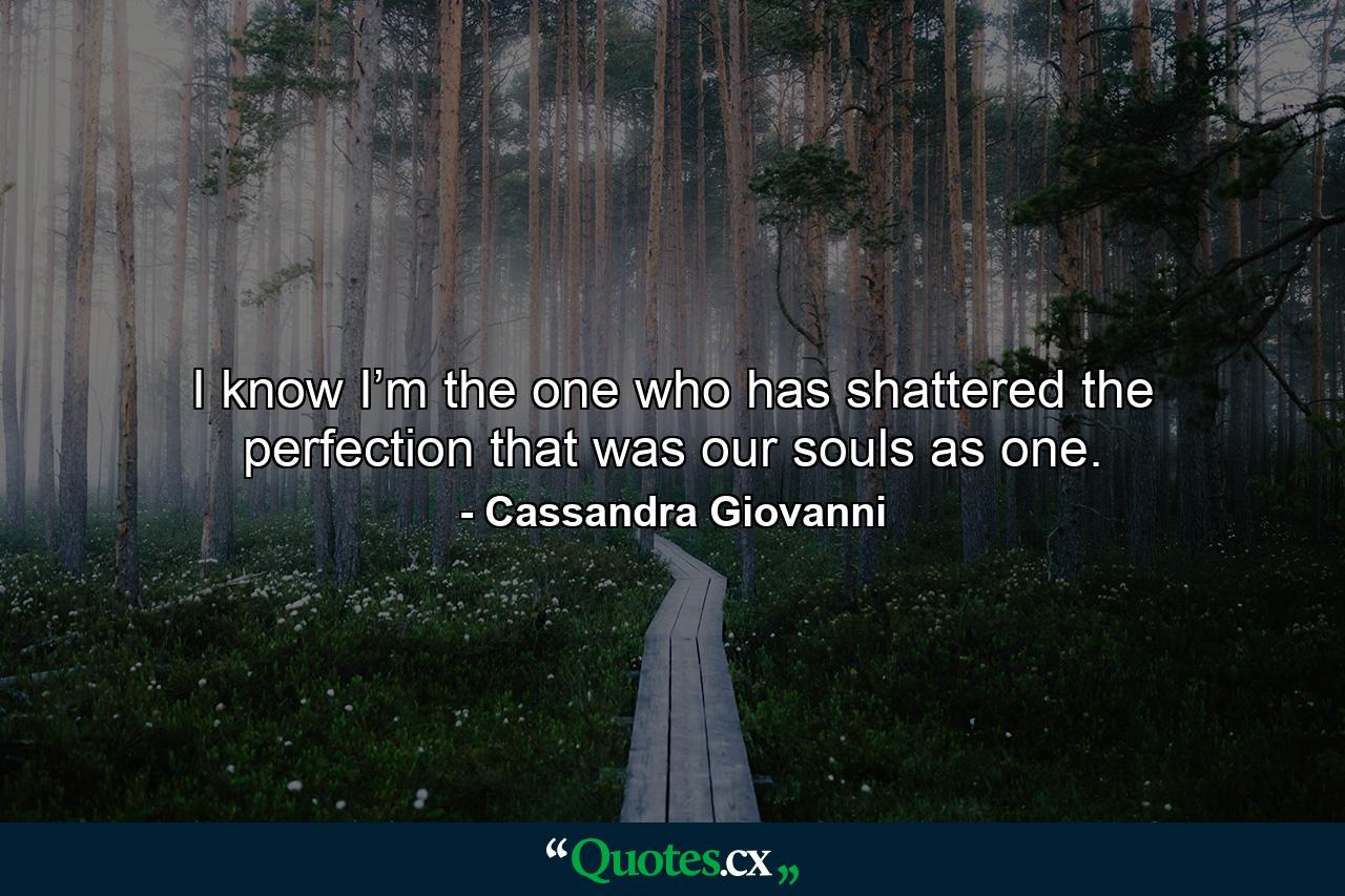 I know I’m the one who has shattered the perfection that was our souls as one. - Quote by Cassandra Giovanni