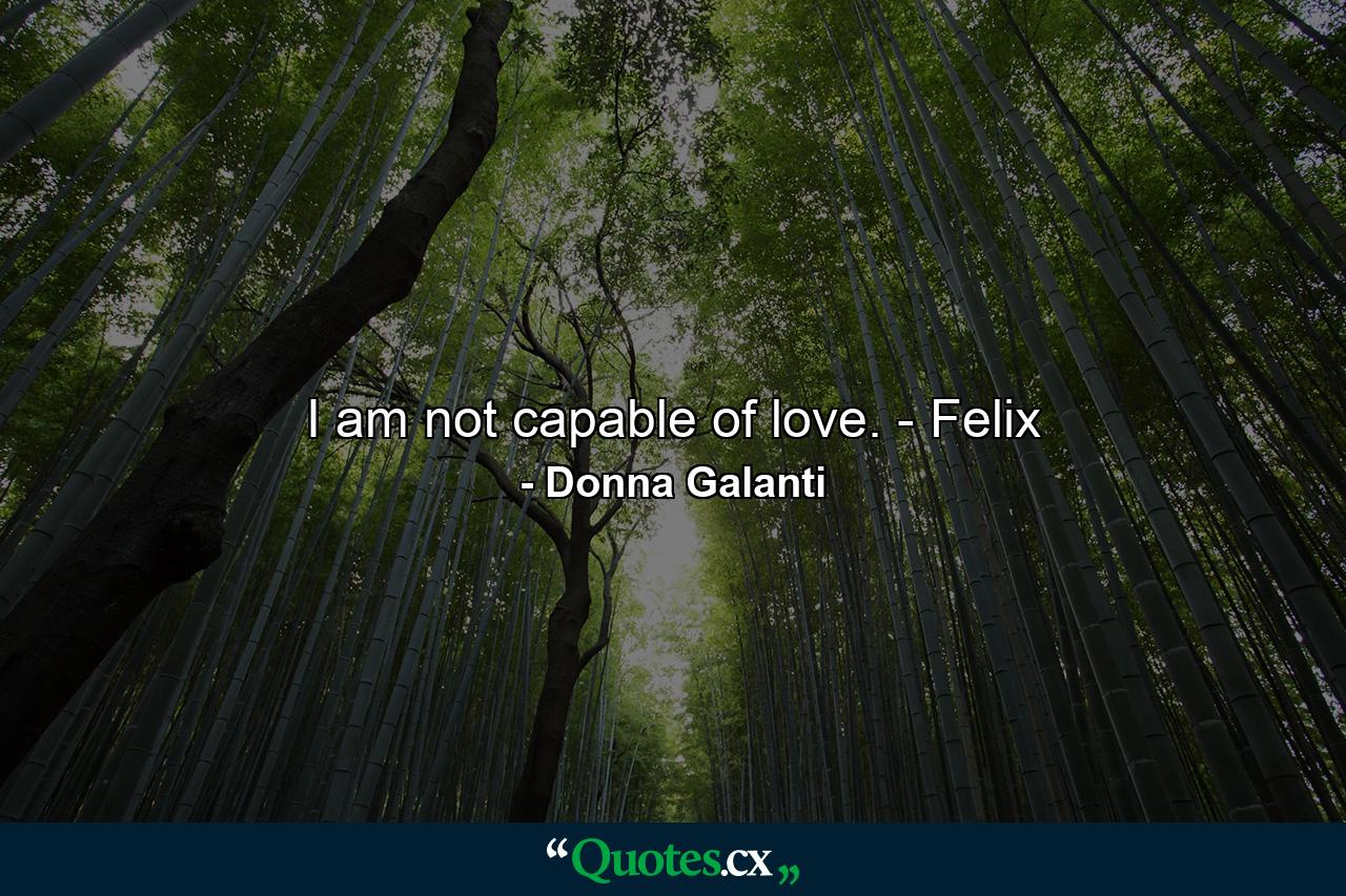 I am not capable of love. - Felix - Quote by Donna Galanti