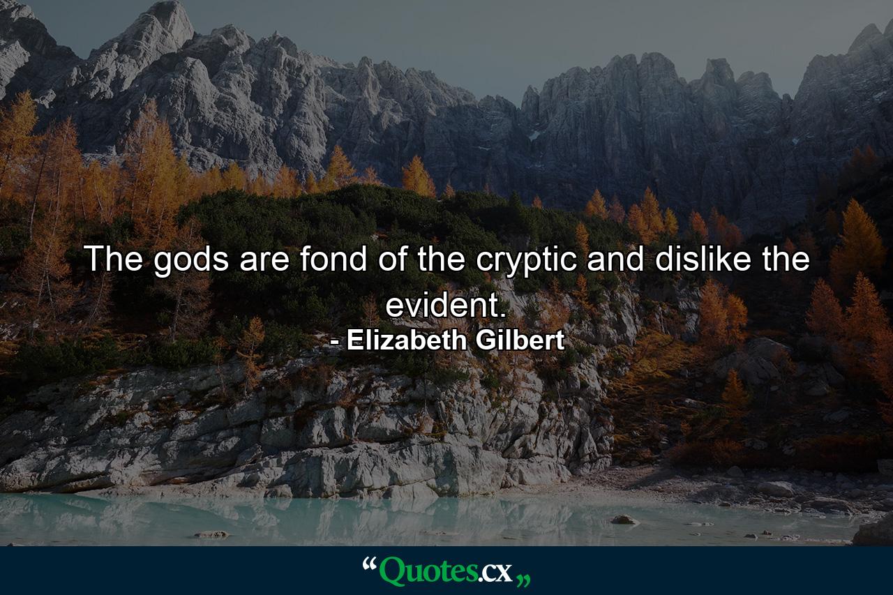 The gods are fond of the cryptic and dislike the evident. - Quote by Elizabeth Gilbert