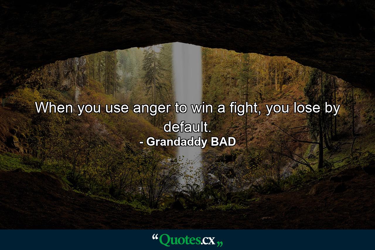 When you use anger to win a fight, you lose by default. - Quote by Grandaddy BAD