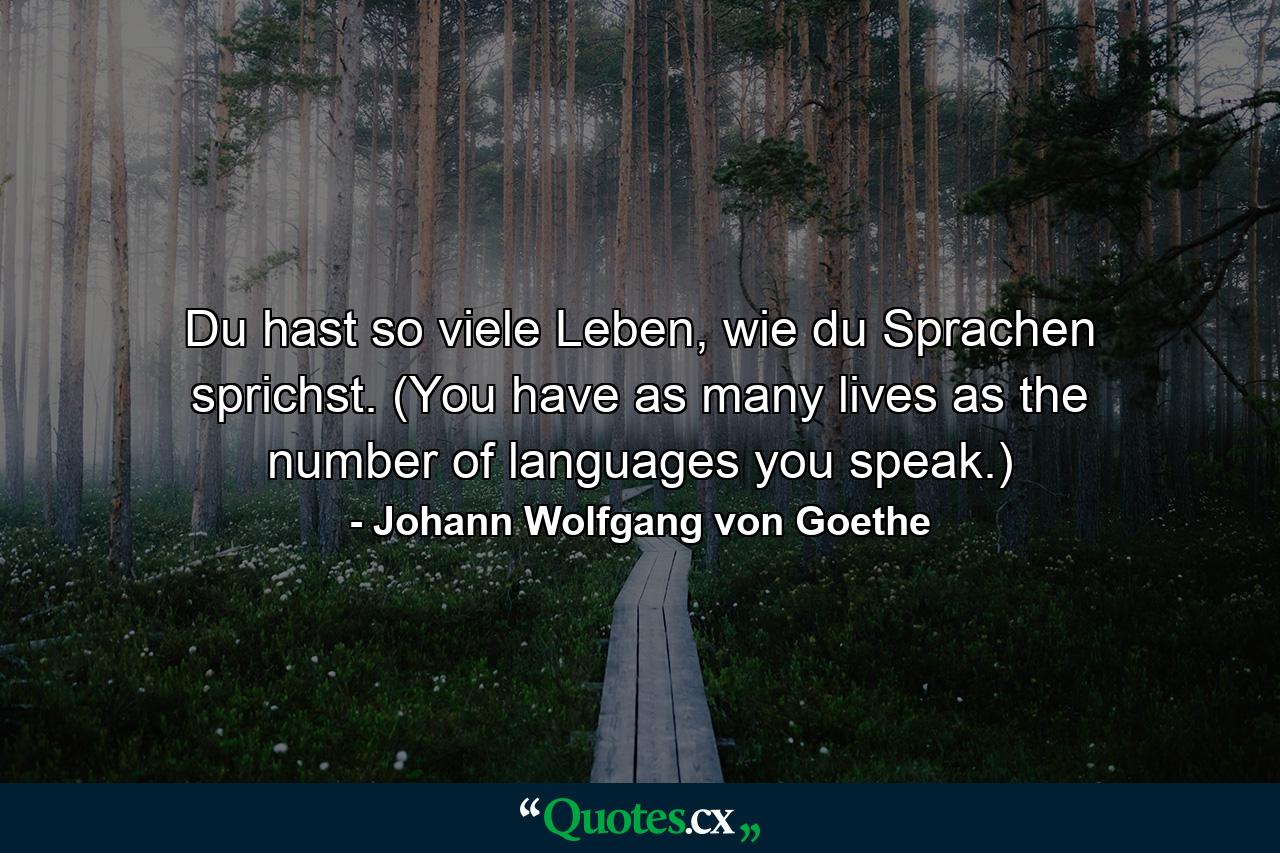 Du hast so viele Leben, wie du Sprachen sprichst. (You have as many lives as the number of languages you speak.) - Quote by Johann Wolfgang von Goethe