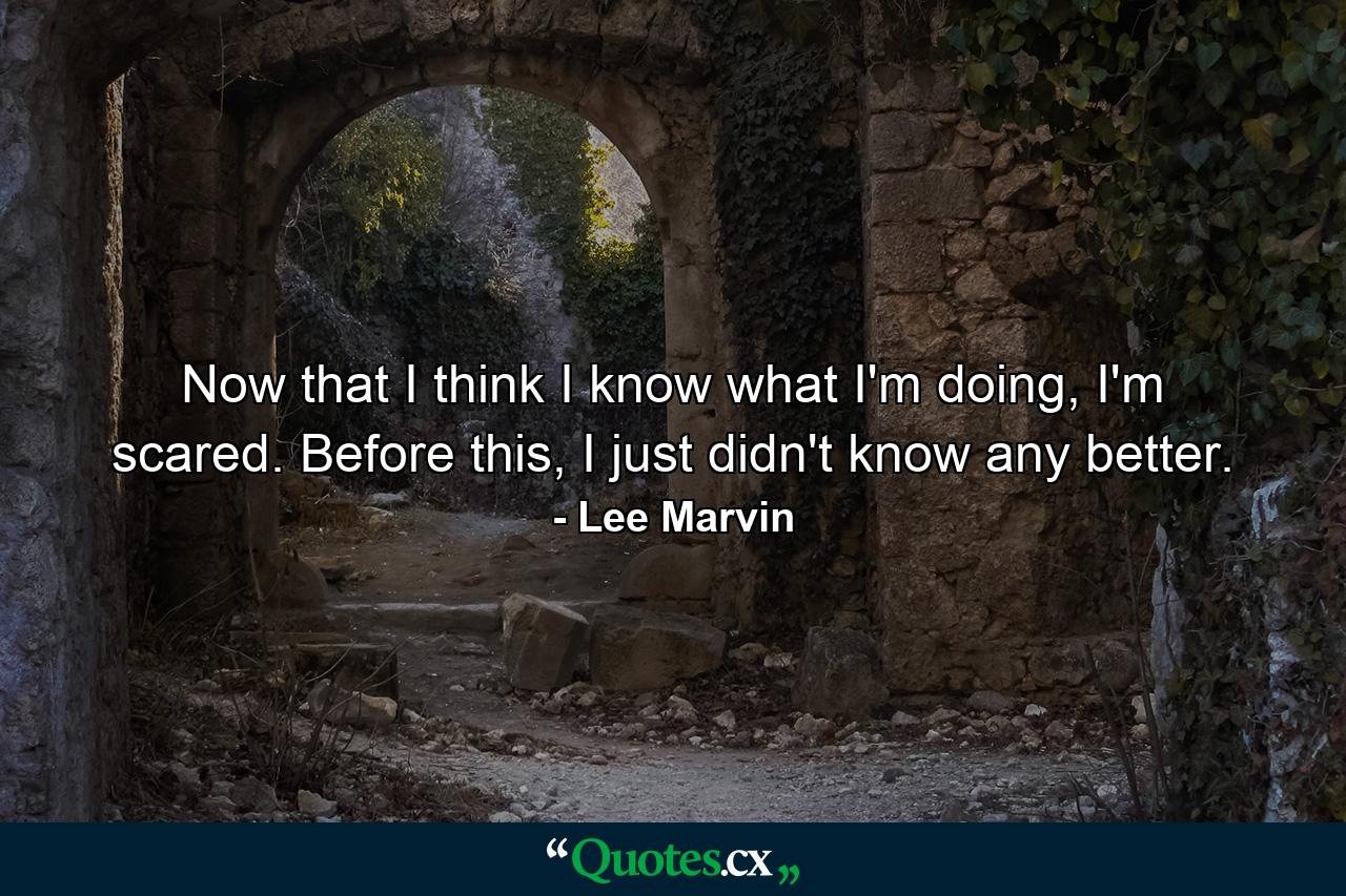 Now that I think I know what I'm doing, I'm scared. Before this, I just didn't know any better. - Quote by Lee Marvin