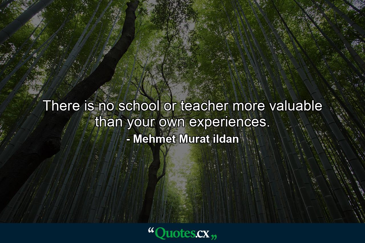 There is no school or teacher more valuable than your own experiences. - Quote by Mehmet Murat ildan