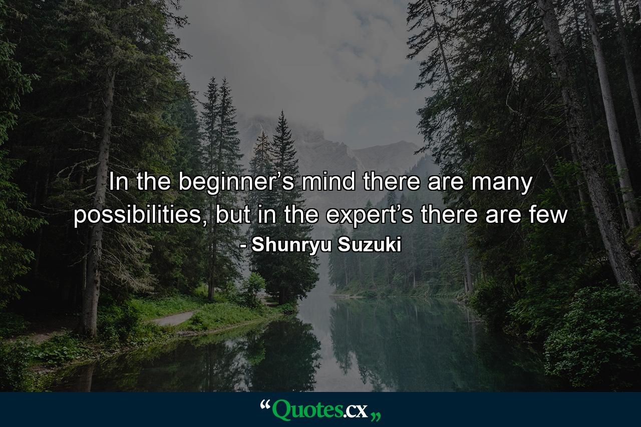 In the beginner’s mind there are many possibilities, but in the expert’s there are few - Quote by Shunryu Suzuki