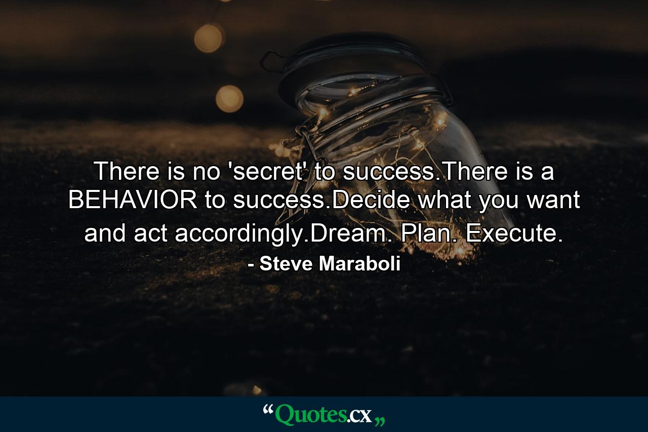 There is no 'secret' to success.There is a BEHAVIOR to success.Decide what you want and act accordingly.Dream. Plan. Execute. - Quote by Steve Maraboli