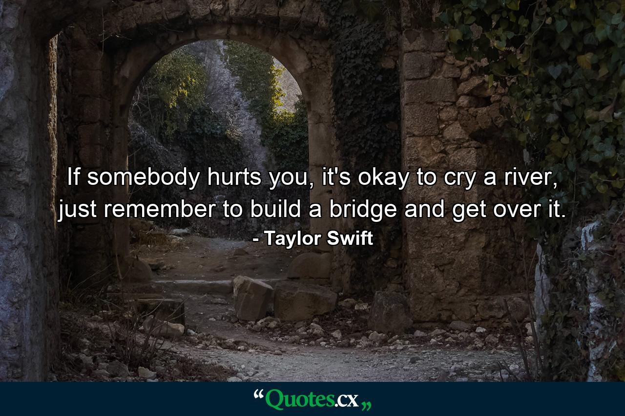 If somebody hurts you, it's okay to cry a river, just remember to build a bridge and get over it. - Quote by Taylor Swift