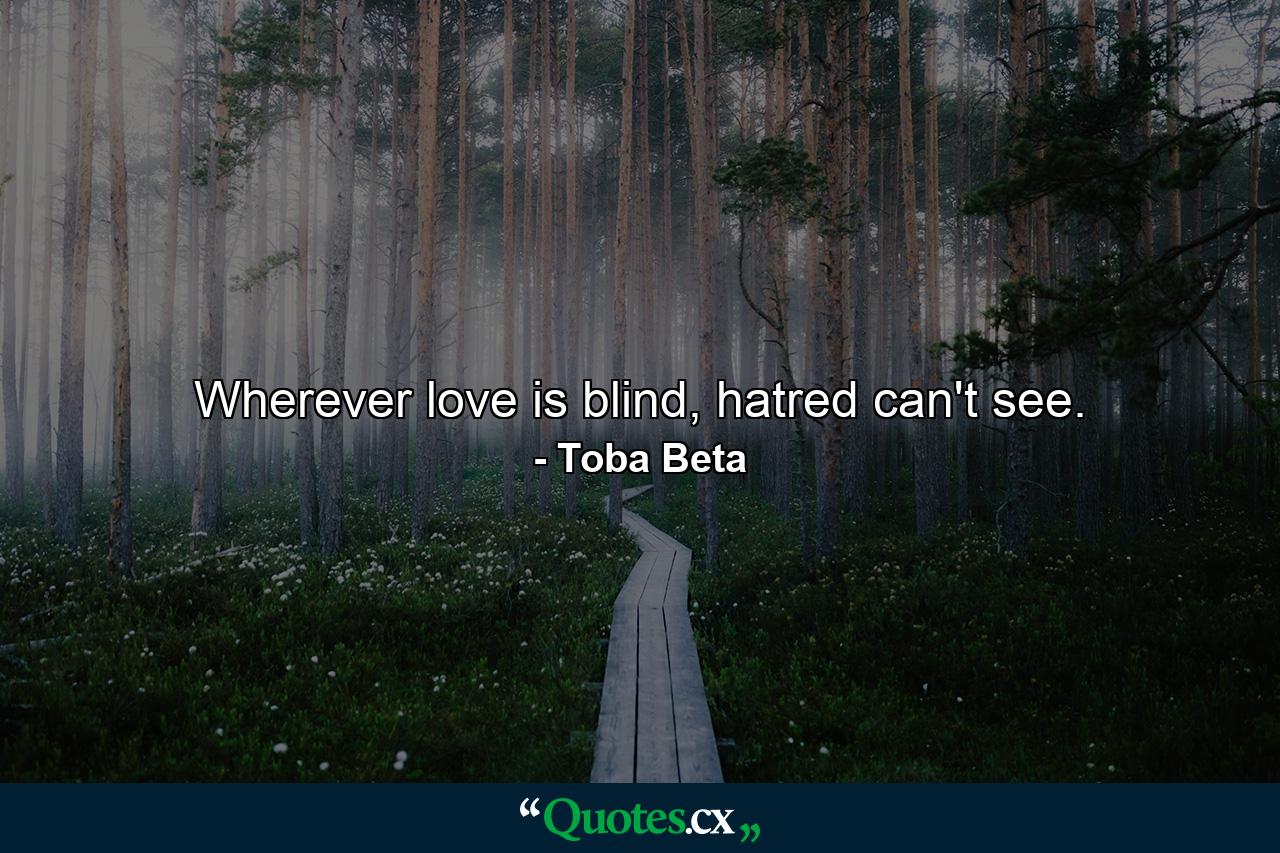 Wherever love is blind, hatred can't see. - Quote by Toba Beta