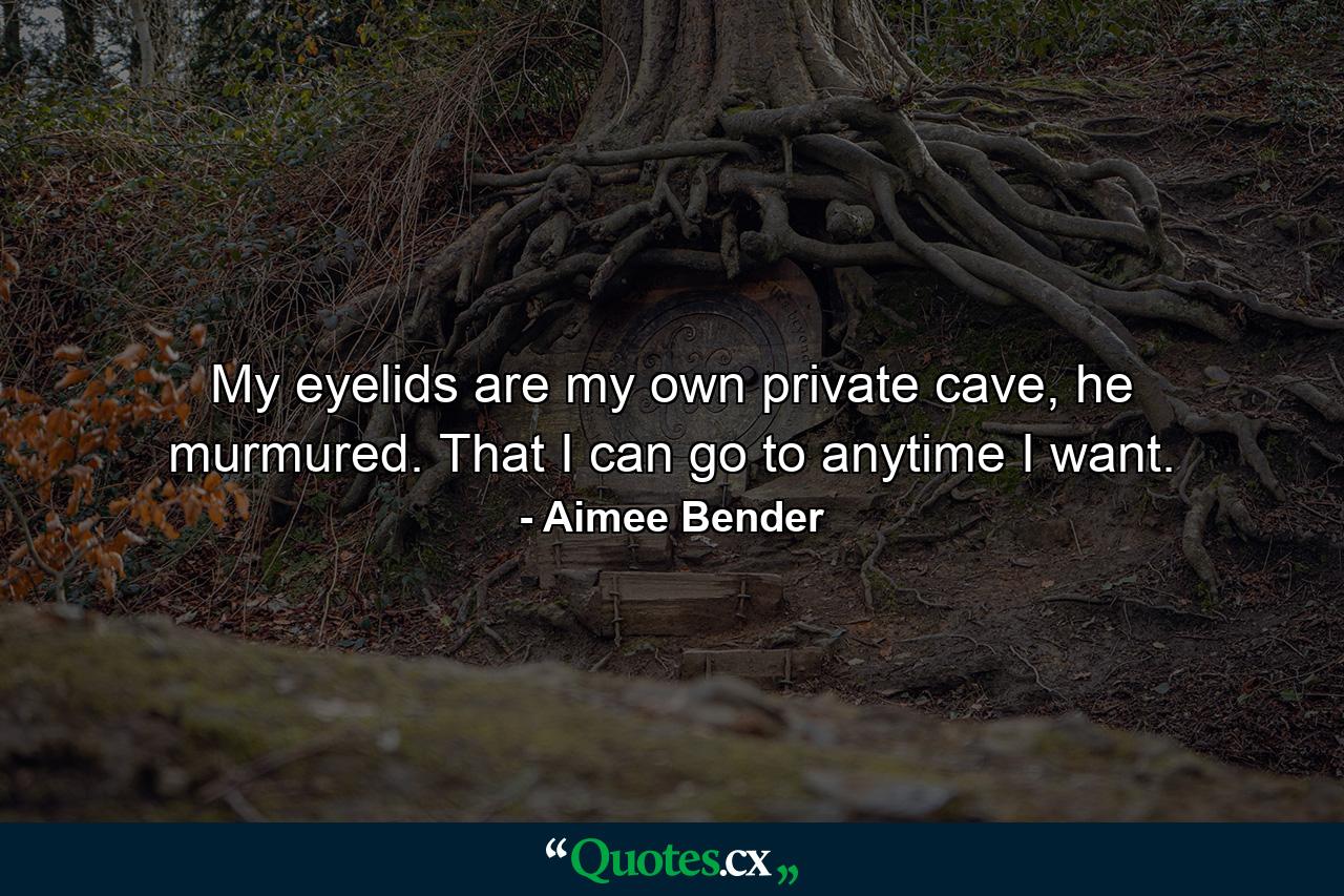 My eyelids are my own private cave, he murmured. That I can go to anytime I want. - Quote by Aimee Bender