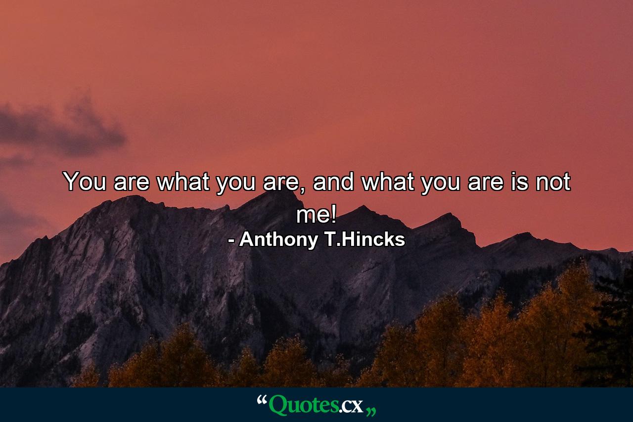 You are what you are, and what you are is not me! - Quote by Anthony T.Hincks