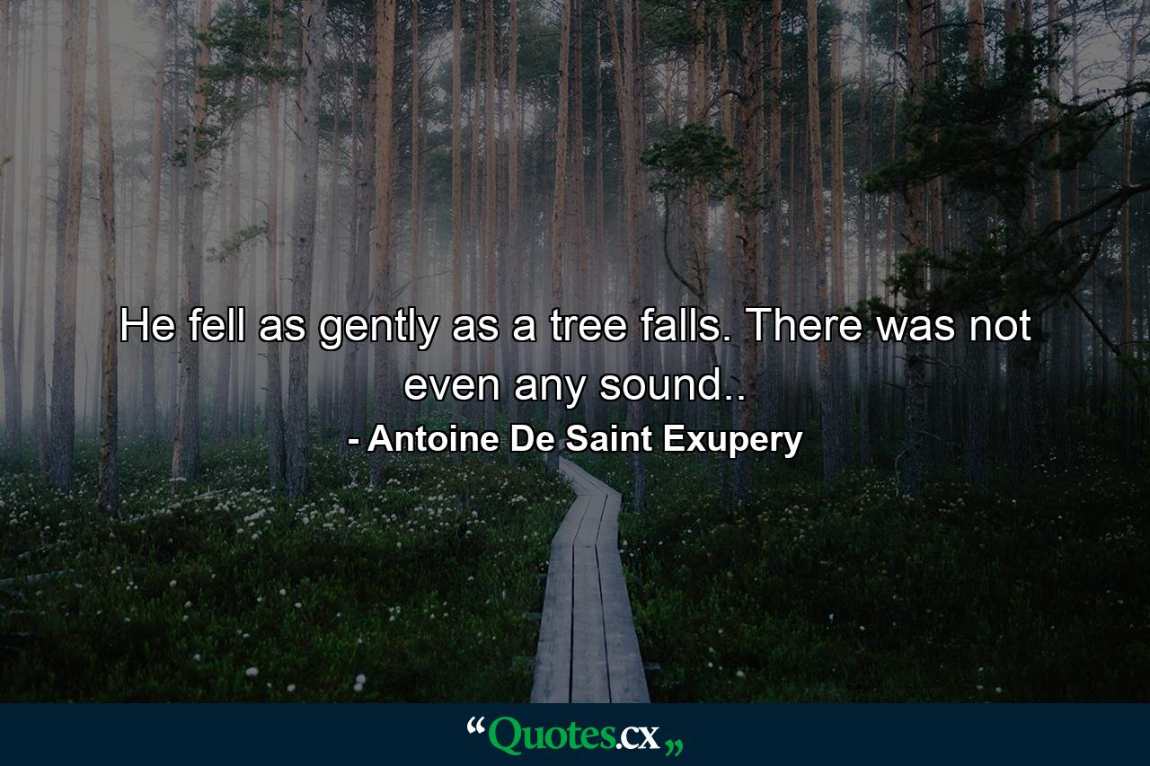 He fell as gently as a tree falls. There was not even any sound.. - Quote by Antoine De Saint Exupery