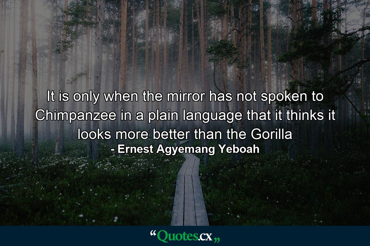 It is only when the mirror has not spoken to Chimpanzee in a plain language that it thinks it looks more better than the Gorilla - Quote by Ernest Agyemang Yeboah