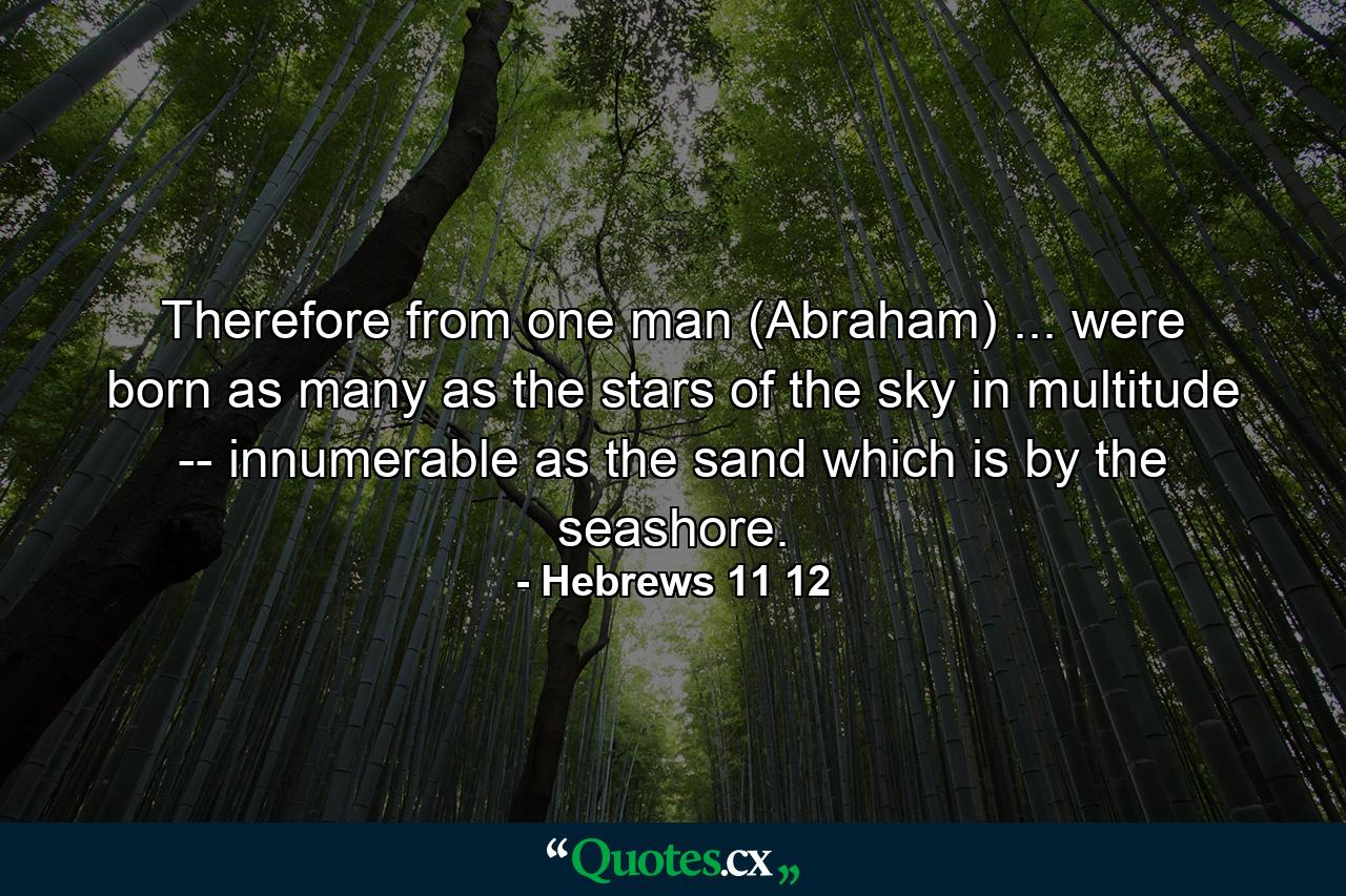 Therefore from one man (Abraham) ... were born as many as the stars of the sky in multitude -- innumerable as the sand which is by the seashore. - Quote by Hebrews 11 12