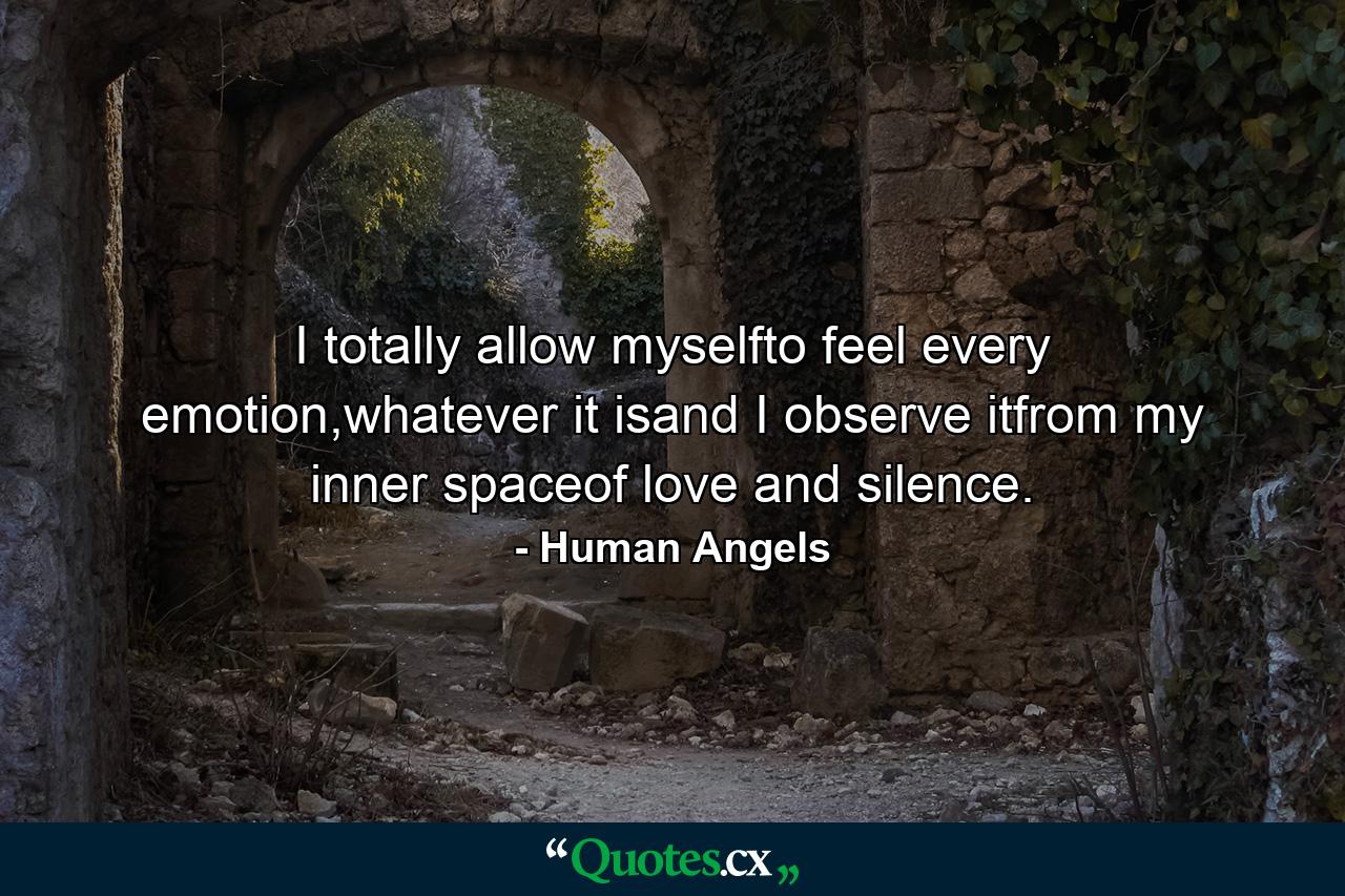 I totally allow myselfto feel every emotion,whatever it isand I observe itfrom my inner spaceof love and silence. - Quote by Human Angels