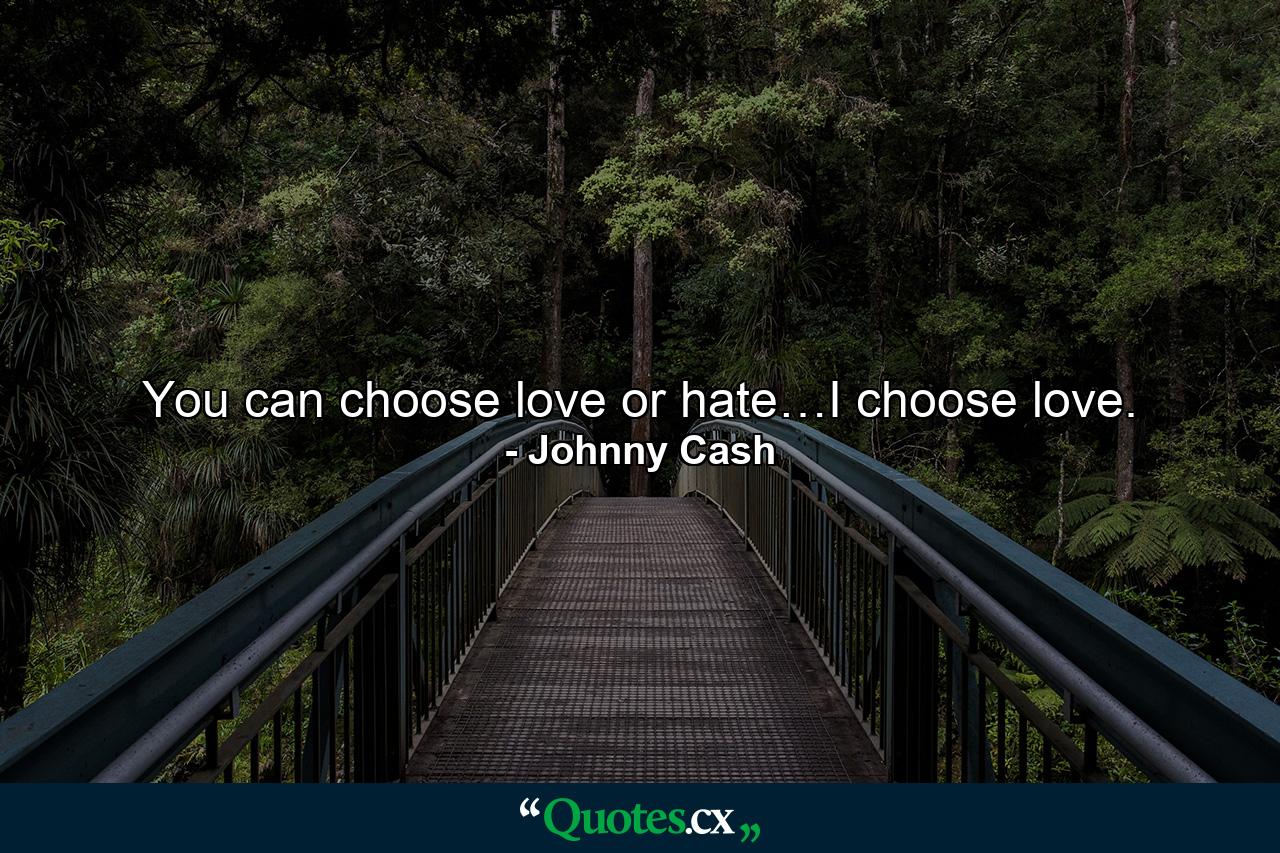 You can choose love or hate…I choose love. - Quote by Johnny Cash