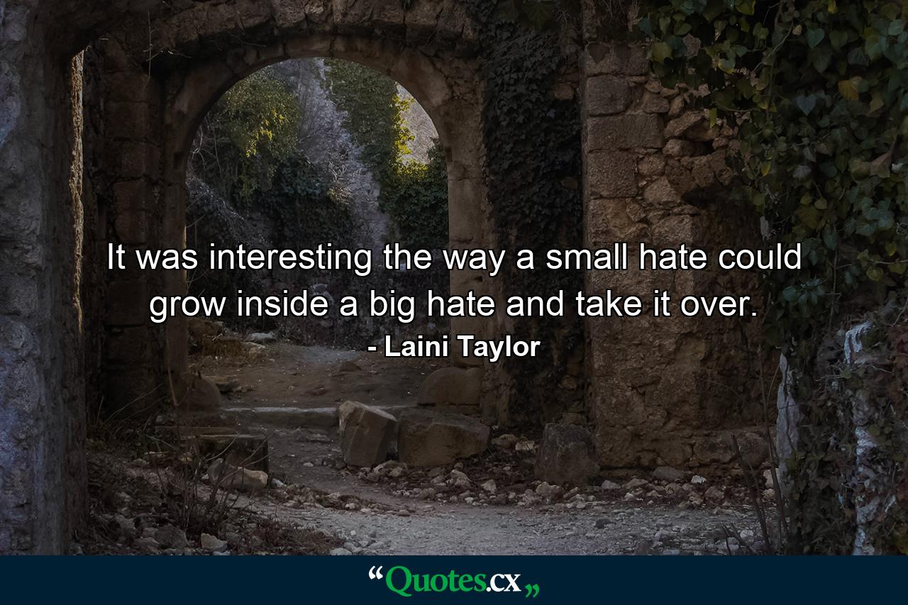 It was interesting the way a small hate could grow inside a big hate and take it over. - Quote by Laini Taylor