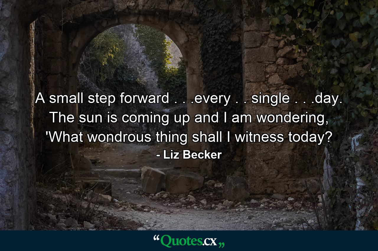 A small step forward . . .every . . single . . .day. The sun is coming up and I am wondering, 'What wondrous thing shall I witness today? - Quote by Liz Becker