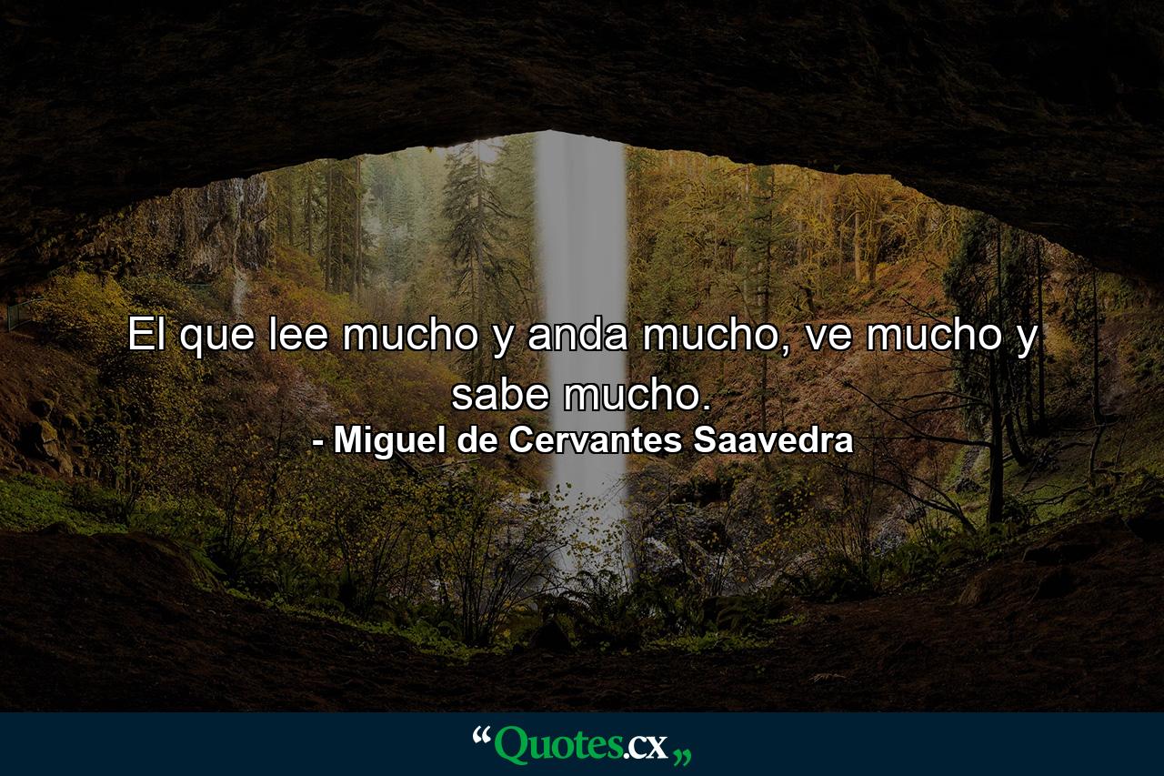 El que lee mucho y anda mucho, ve mucho y sabe mucho. - Quote by Miguel de Cervantes Saavedra