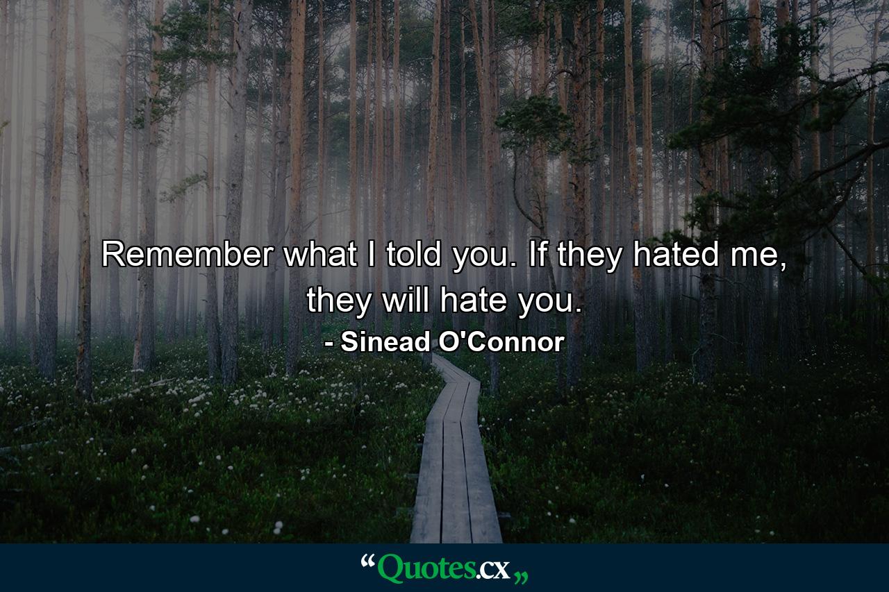 Remember what I told you. If they hated me, they will hate you. - Quote by Sinead O'Connor