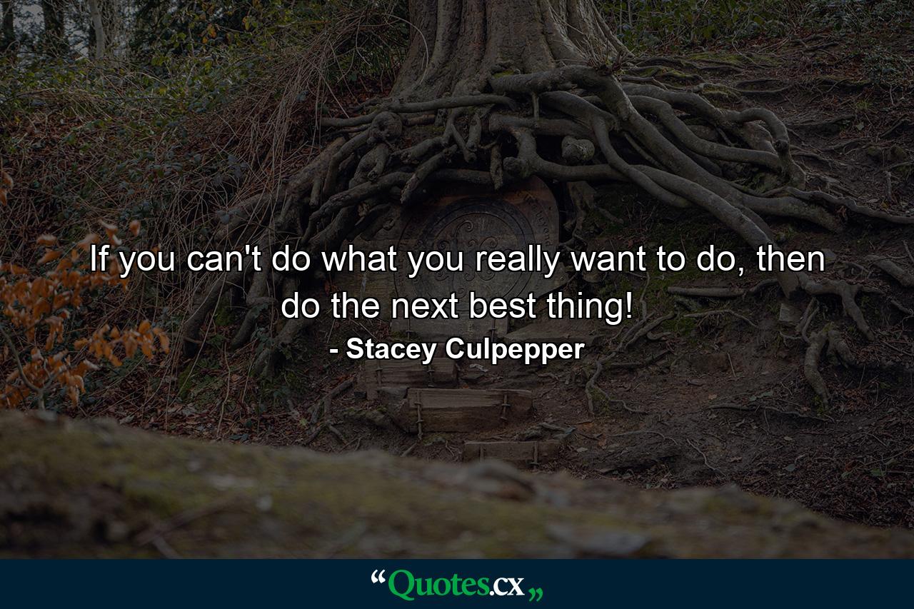 If you can't do what you really want to do, then do the next best thing! - Quote by Stacey Culpepper