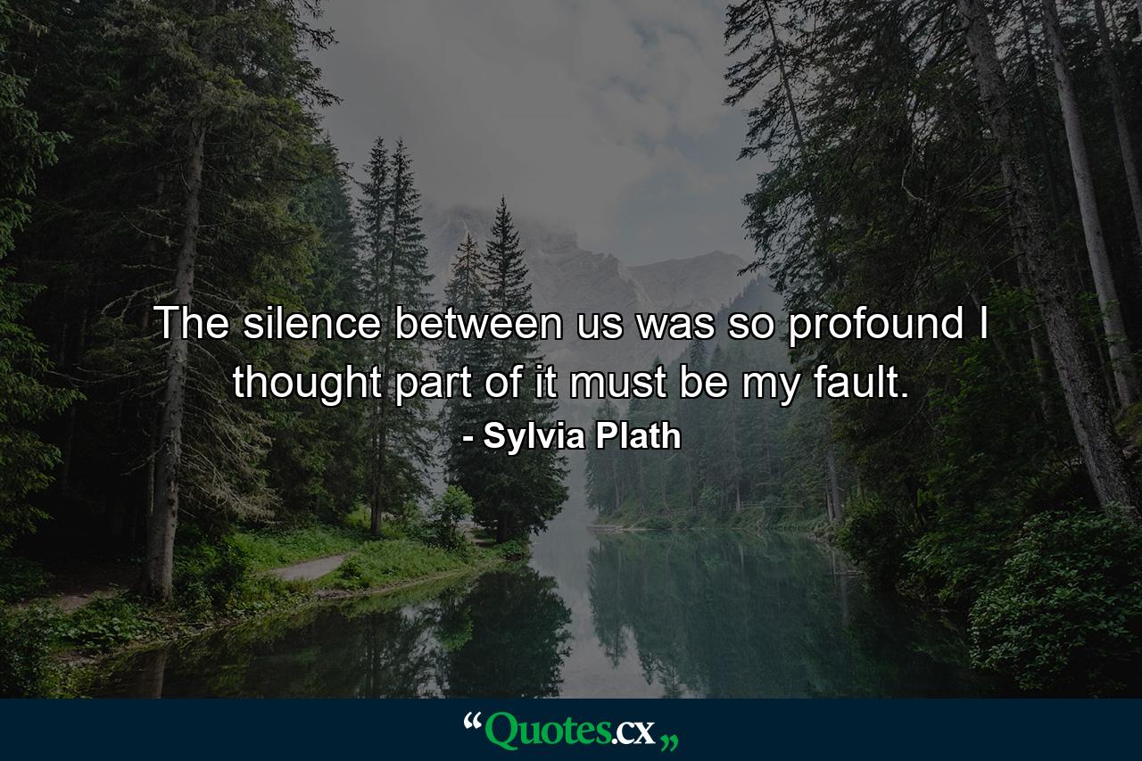 The silence between us was so profound I thought part of it must be my fault. - Quote by Sylvia Plath