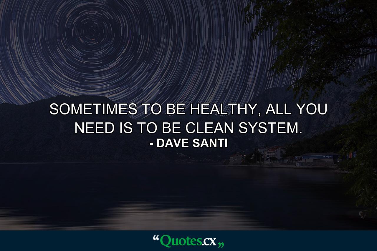 SOMETIMES TO BE HEALTHY, ALL YOU NEED IS TO BE CLEAN SYSTEM. - Quote by DAVE SANTI