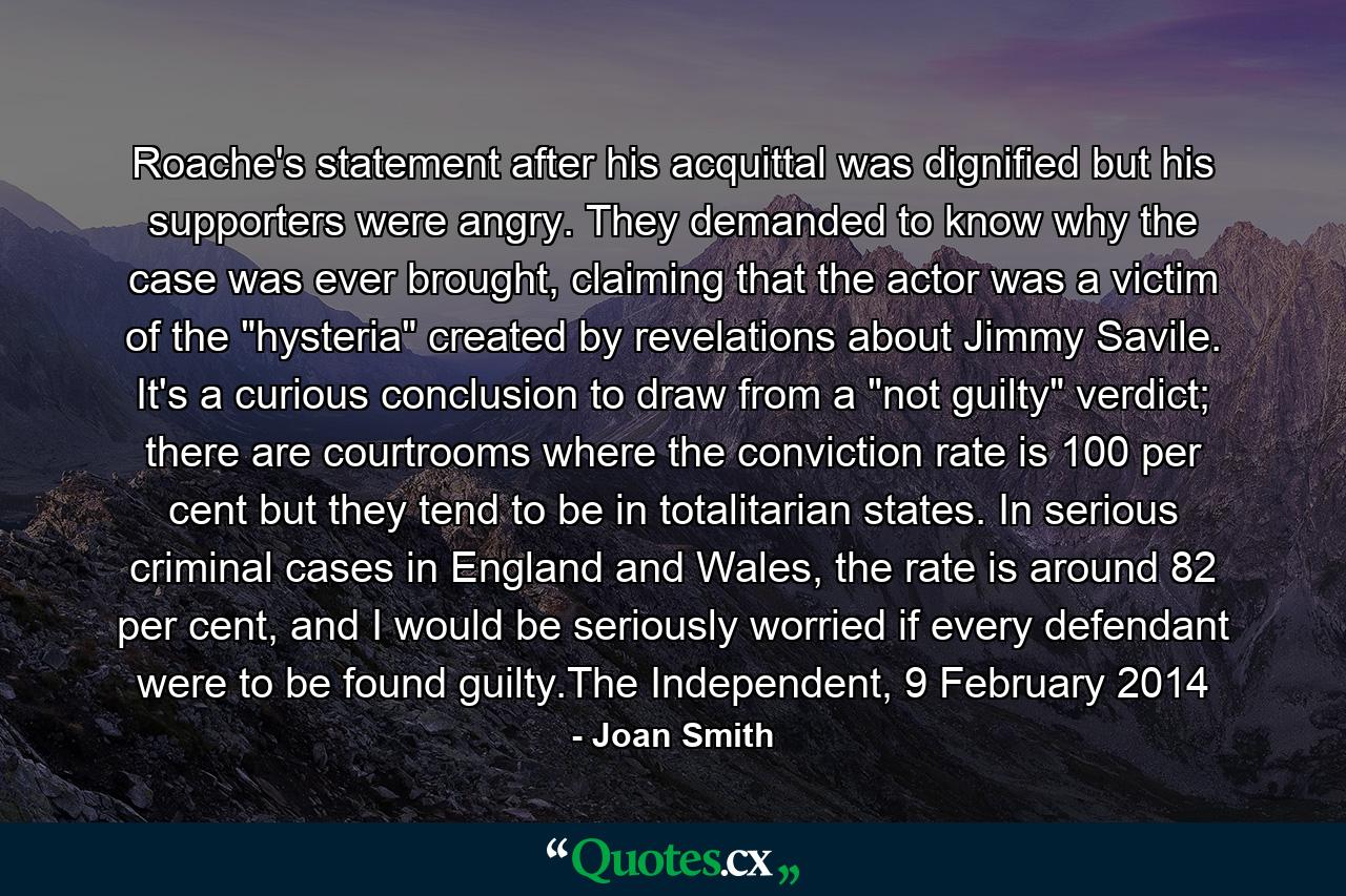 Roache's statement after his acquittal was dignified but his supporters were angry. They demanded to know why the case was ever brought, claiming that the actor was a victim of the 