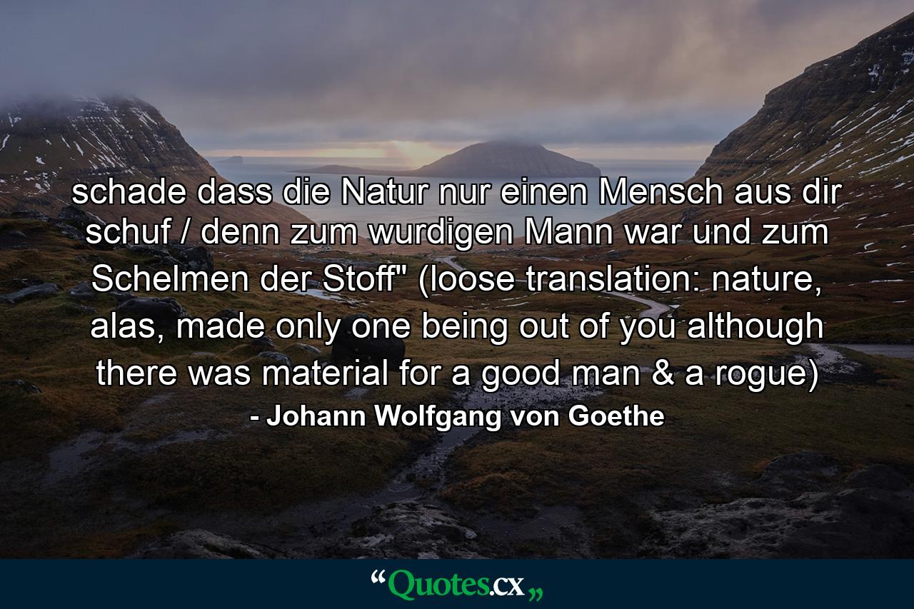 schade dass die Natur nur einen Mensch aus dir schuf / denn zum wurdigen Mann war und zum Schelmen der Stoff